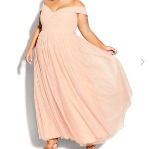 NWT City Chic Maxi Rippled Tulle Elegant Gown Quartz Pink - Size 22